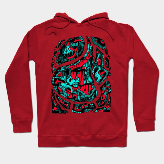 Turqred Abstract Wave of Thoughts No 3 Hoodie by kenallouis